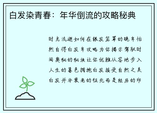 白发染青春：年华倒流的攻略秘典